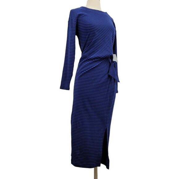 Melloday Women's Blue Black Stripe Long Sleeve Mid Length Dress Size S NWT - Picture 3 of 10